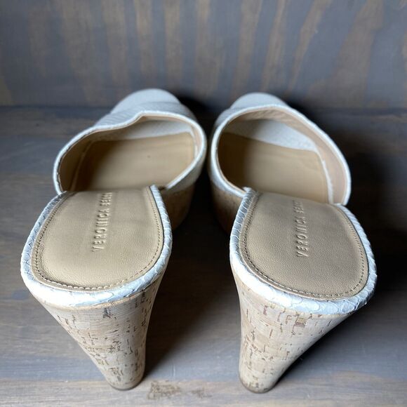Veronica Beard Dali Python-Embossed Heels Cork Platform Wedge Mules Womens 10 - Picture 11 of 12